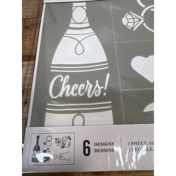 Martha Stewart Adhesive LaserCut Stencil 6 Designs Hearts Rings Cheers Wedding - Picture 2 of 5